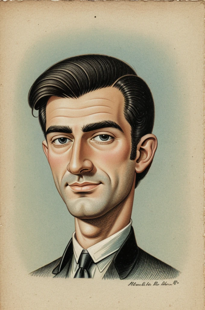 Marcel Bich as a young man in caricature form