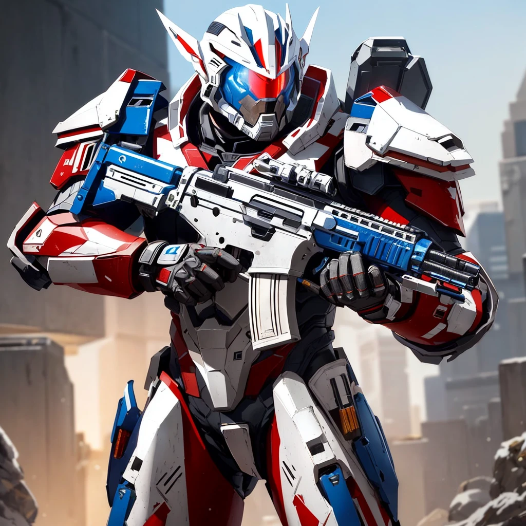 Male, man, in 30s, Renegade superhero Canadian superhero, white red black armor, Canadian symbol, exoskeleton suit armor, power suit, shield and sword, Powerful pose, wolf style design helmet, lights up, background destruction, posing in a powerful stance,
Close-up of robot holding gun in hand, sci-fi soldier, futuristic soldier, fps shooting game, Wearing sci-fi military armor, sci - fi armor, sci - fi armor, Space armor, sci-fi skin, futuristic armor, sci - fi character, pulse rifle, Mobile Suit, Wearing tactical armor,Exquisite