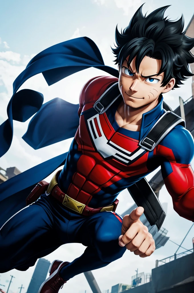 my hero academia, chico with black hair, blue eyes, serious face,no suit