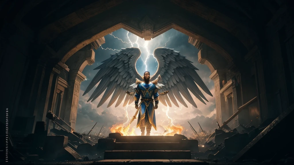 angel, Divine Male Angel, natural, God's Army Angel, angel Masculino de Deus, Strong male angel, God's Army, God's Angel Man, Jewish Beard, Hebrew Angel, Sky God's, God's Sky Heavens, Realistic Man, celestial armor, Beauty, Blue Thunder, fire azul, Realistic fire azul, realistic thunder, electrical screws, realistic detailed 8k, 16K realistic detail, stark, Detailed realistic color, Detailed realistic thunder, fire azul Realistic 8K, Cores photorrealistic 8K, 8K detailed colors, Nitidez photorrealistic 8K, ULTRAHD Photorealism, Divine fire azul, Divine Electric Blue Thunder, Sombras photorrealistics 8K, Textura photorrealistic, naturey, heavens, heavenly, sky night, beauty sky, natta, majestic, majestic Sky, Naturally Elegant, thunders, Sky thunders, Divine thunder, Linda, doradas, starlight, Heavenly Bolts, Blue Electricity, Blue Screws, Rendering, photorrealistic, UltraHigh Definition, 4K, detailed textures, thunder, detailed shadows, detailed colors, naturey Linda, Great Divine, detailed contrast, realistic contrast, high resolution, detailed colors, realistic detailed 16K, 8k high definition, detailed contrast, realistic contrast, high resolution, detailed colors, fire, villany, realistic detailed, chic,