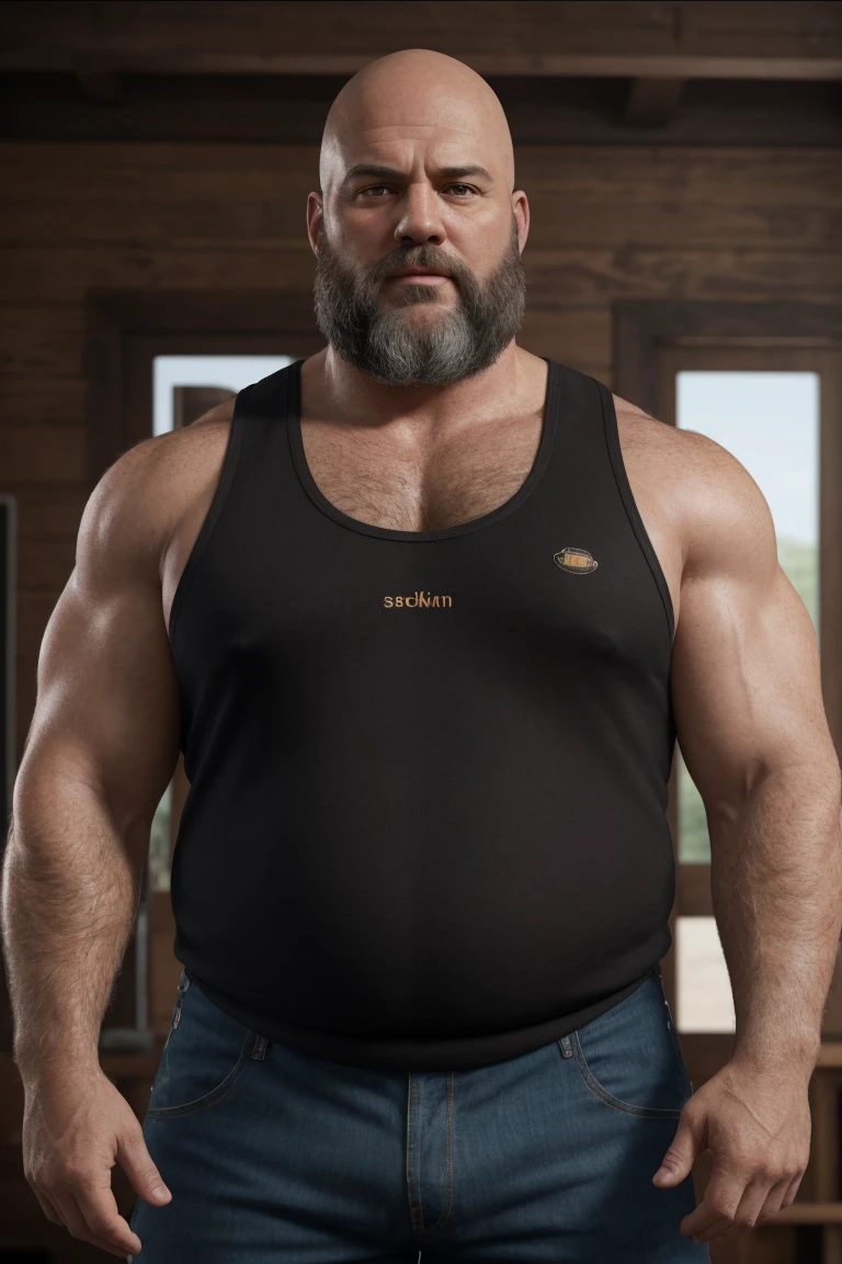 8K resolution very realistic An award-winning original photo,8K Very Realistic Accurate Bearded Big Bald Middle Aged Manly Chubby Fat Muscular Beefy Burly big belly hairy daddy bear man,( wearing an accurate shorts ),( wearing an accurate Black Singlet Cotton Vests Training Tank Top ),( 8K Very realistic Accurate shoulders), 8K very realistic accurate detailed shoulders, 8K Very Realistic Accurately detailed bearded big bald middle aged daddy bear big belly chubby muscular manly burly beefy hairy daddy bear man, 8K very realistic accurate beard, 8K very realistic accurate detailed beard, 8K very realistic accurate body hair, 8K very realistic accurate detailed body hair, 8K very realistic accurate mens clothing,8K very realistic accurate detailed mens clothing,( 8K Realistic Detailed face:1.3),8K very realistic accurate arms,8K very realistic accurate detailed arms, 8K very realistic accurate hands, 8K very realistic accurate detailed hands, 8K very realistic accurate elbows, 8K very realistic accurate fingers, 8K very realistic accurate detailed fingers, 8K very realistic accurate wrist, 8K very realistic accurate chest, 8K very realistic accurate burly belly, 8K very realistic accurate detailed burly belly, very realistic accurate detailed chest, 8K very realistic accurate pecs, 8K very realistic accurate pecs, 8K very realistic accurate thick neck, 8K very realistic accurate neck, 8K very realistic accurate detailed neck, 8K very realistic accurate detailed neck lines,8K very realistic accurate lips,8K very realistic accurate lips,8K very realistic accurate eyes,8K very realistic accurate detailed eyes, 8K very realistic accurate big burly body, 8K very realistic accurate detailed big burly body, volumetric lighting,( 8K Very High Best quality,8K A Very high resolution, 8K Very Photorealistic),8K very realistic accurate Intricate details,very accurate daddy bear photoshoot, 8k High hdr,8K Very Realistic upper body shot, 8k very realistic detailed upper body shot