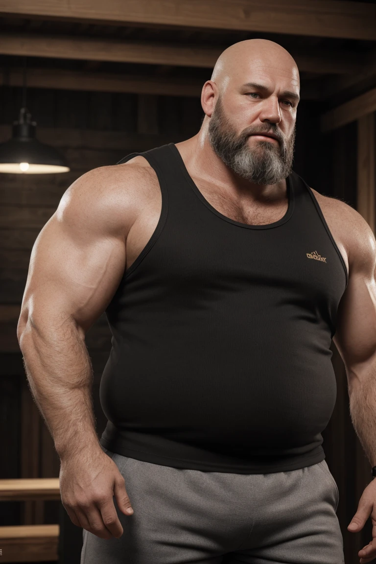 8K resolution very realistic An award-winning original photo,8K Very Realistic Accurate Bearded Big Bald Middle Aged Manly Chubby Fat Muscular Beefy Burly big belly hairy daddy bear man,( wearing an accurate shorts ),( wearing an accurate Black Singlet Cotton Vests Training Tank Top ),( 8K Very realistic Accurate shoulders), 8K very realistic accurate detailed shoulders, 8K Very Realistic Accurately detailed bearded big bald middle aged daddy bear big belly chubby muscular manly burly beefy hairy daddy bear man, 8K very realistic accurate beard, 8K very realistic accurate detailed beard, 8K very realistic accurate body hair, 8K very realistic accurate detailed body hair, 8K very realistic accurate mens clothing,8K very realistic accurate detailed mens clothing,( 8K Realistic Detailed face:1.3),8K very realistic accurate arms,8K very realistic accurate detailed arms, 8K very realistic accurate hands, 8K very realistic accurate detailed hands, 8K very realistic accurate elbows, 8K very realistic accurate fingers, 8K very realistic accurate detailed fingers, 8K very realistic accurate wrist, 8K very realistic accurate chest, 8K very realistic accurate burly belly, 8K very realistic accurate detailed burly belly, very realistic accurate detailed chest, 8K very realistic accurate pecs, 8K very realistic accurate pecs, 8K very realistic accurate thick neck, 8K very realistic accurate neck, 8K very realistic accurate detailed neck, 8K very realistic accurate detailed neck lines,8K very realistic accurate lips,8K very realistic accurate lips,8K very realistic accurate eyes,8K very realistic accurate detailed eyes, 8K very realistic accurate big burly body, 8K very realistic accurate detailed big burly body, volumetric lighting,( 8K Very High Best quality,8K A Very high resolution, 8K Very Photorealistic),8K very realistic accurate Intricate details,very accurate daddy bear photoshoot, 8k High hdr,8K Very Realistic upper body shot, 8k very realistic detailed upper body shot