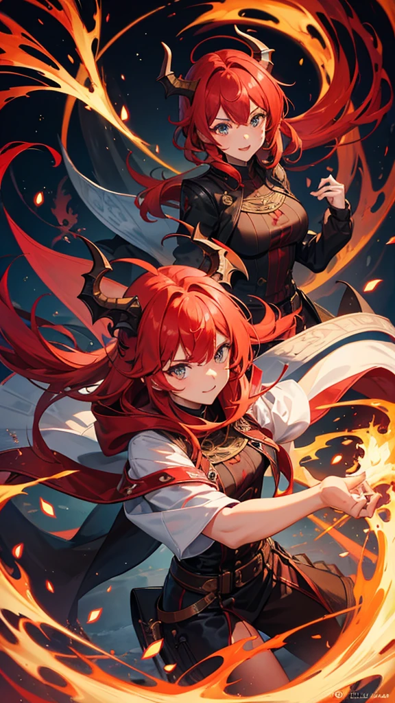  with a dragon appearance and red hair 
