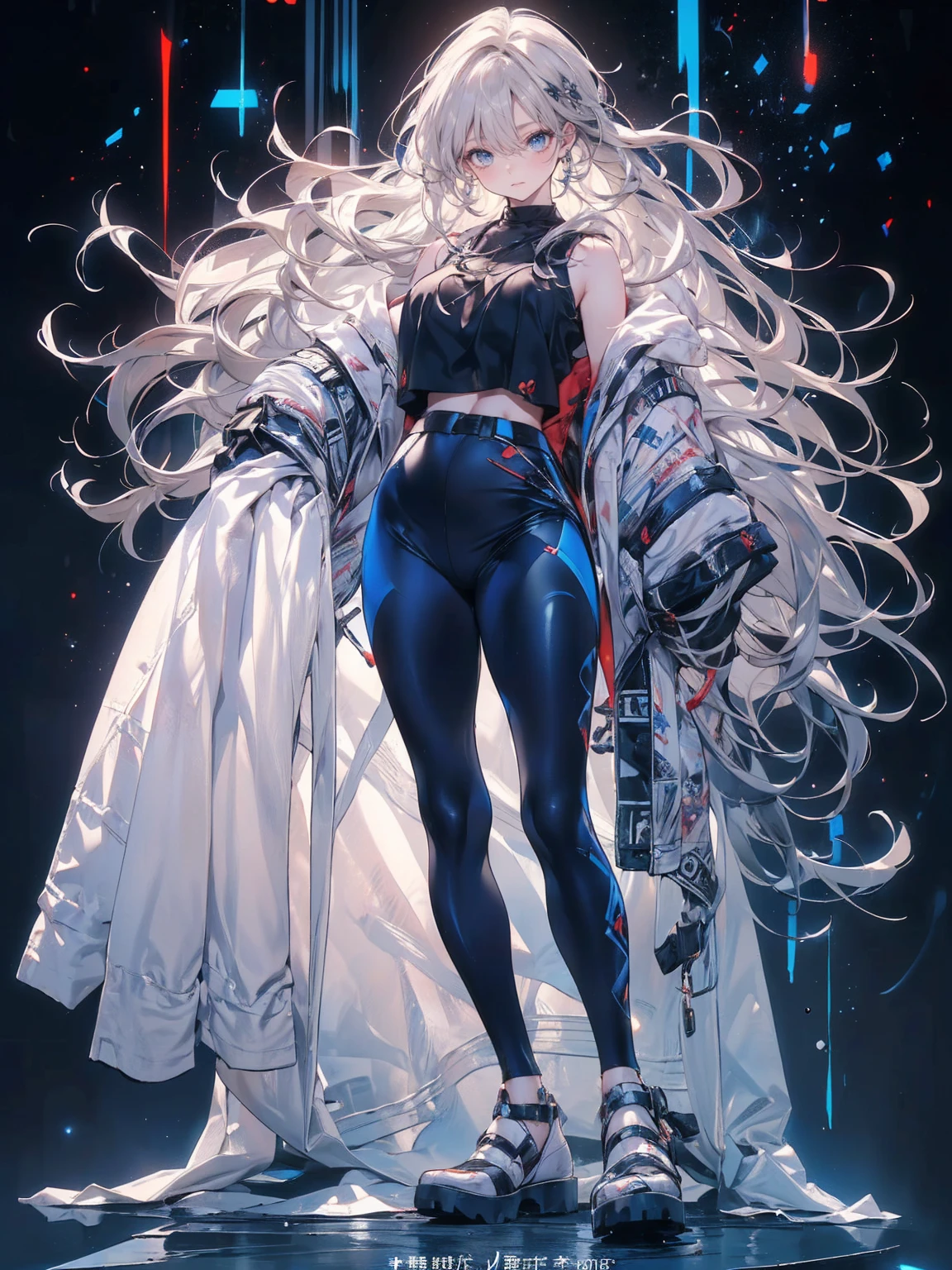 (((unique look:1.5, The eyes of famous artists, Unique Fashion, Slit Skirt)))、Pink Hair (White Hair Girl), (Thick, dark blue eyebrows:1.4), (Dark blue eyebrows:1.7), (Thick eyebrows:1.3), (Huge black fluffy animal ears:1.1), (Black animal ears:1.1), BREAK, (((mesh, Mesh Stitching Crop T-Shirt, Cutout Long Sleeve Top))),BREAK, (Big Breasts:1.2, Thick legs, Adult female body, Sturdy body:1.5), , (sharp eyes, Ultra-high definition CG, Precisely designed costumes, 4K, 8K, Ultra-high definition CG, , Expressive and Captivating Eyes, Fine Details and Realistic Textures, cinematic lighting), , BREAK, (Wearing black leggings with holes), Skinny sleeves, (Torn and holey leggings:1.2)(Black leggings:1.4), (Punkish Boots:1.2), (Thick sole:1.5), (Big shoes:1.3), ((unique look:1.5, The eyes of famous artists))