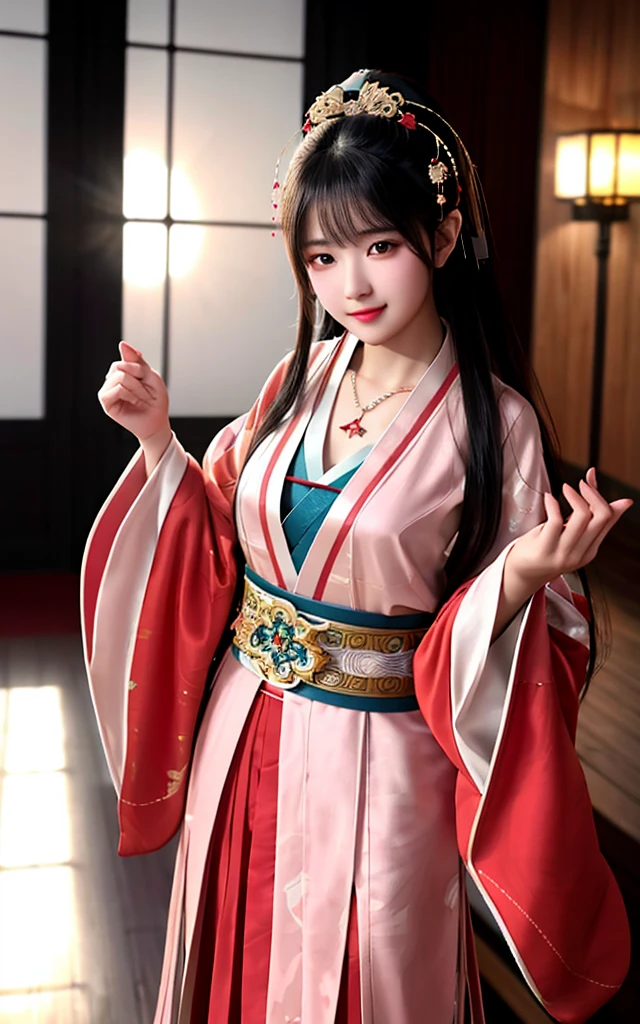 best quality,masterpiece,highres,1girl,blush,(seductive smile:0.8),star-shaped pupils,red china hanfu,hanfu,chinese clothes,hair ornament,necklace,jewelry,Beautiful face,upon_body,tyndall effect,photorealistic,dark studio,rim lighting,two tone lighting,(high detailed skin:1.2),8k uhd,dslr,soft lighting,high quality,volumetric lighting,candid,Photograph,high resolution,4k,8k,Bokeh,