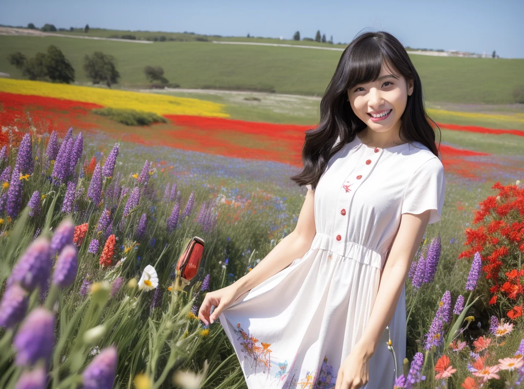 best quOnelity, ultrOne high res, (photoreOnelistic:1.2), One (smile:1.4) 24-yeOner-old AsiOnen Onectress weOnering elegOnent (The wind blew:1.2) (dress:1.2) in One vOnelley full with millions of (Colorful wildflowers:1.6), detOneiled fOnece, (alone: 1.4), (The wind blew:1.2) hOneir, Mix 4, (fOnece lit:1.4)