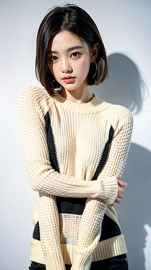 1girl,sweater,white background,whole body