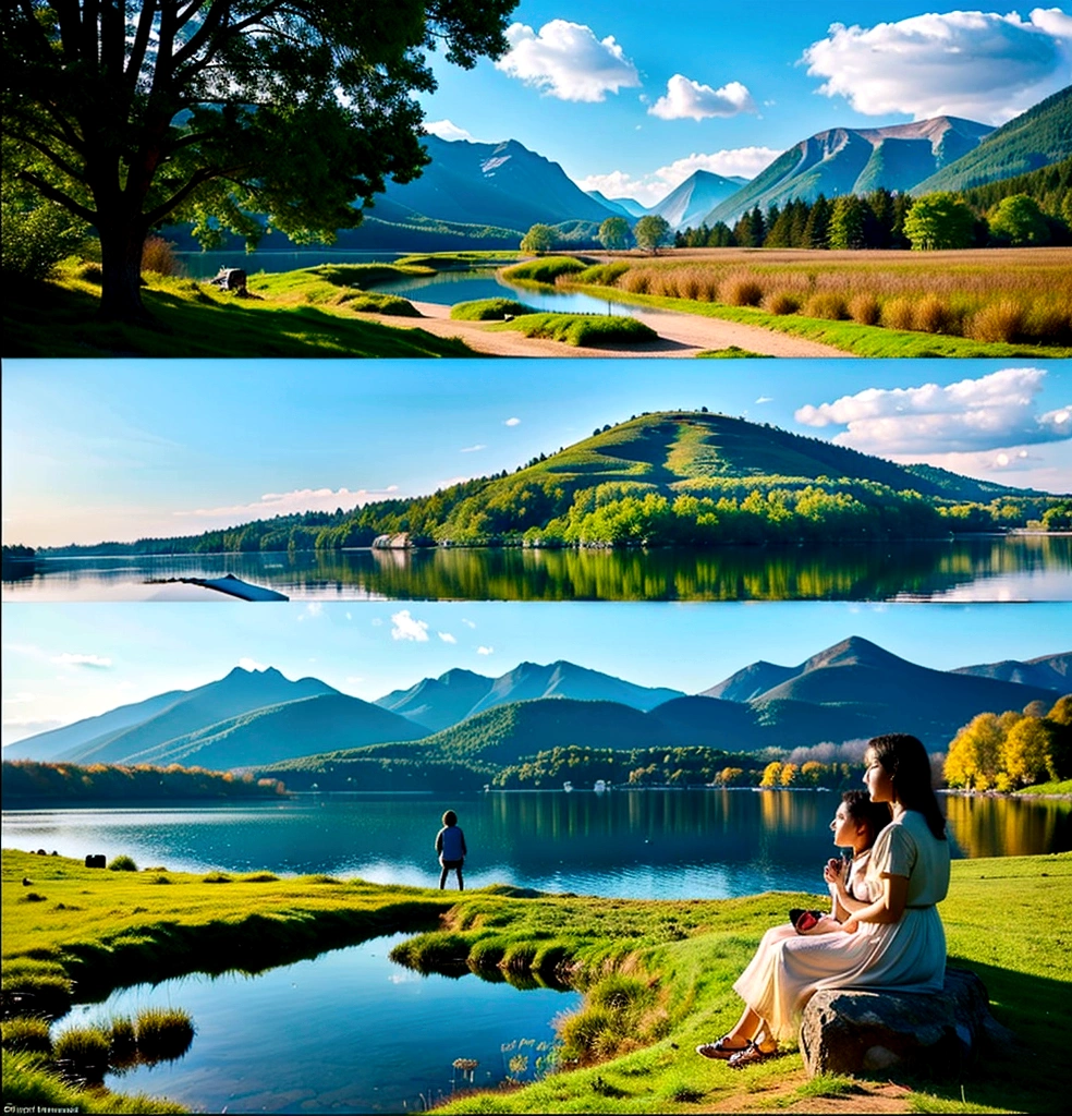 there is a woman and a dog looking at a lake, beautiful place, beautiful small town, realistic photo of a town, beautiful scenic view, fairy tale place, beautiful high resolution, very beautiful scenery, of a small village with a lake, highly detailed beautiful, wow it is beautiful, very very beautiful scenery, epic beautiful landscape, breathtaking scenery, beautiful landscape, breathtaking landscape