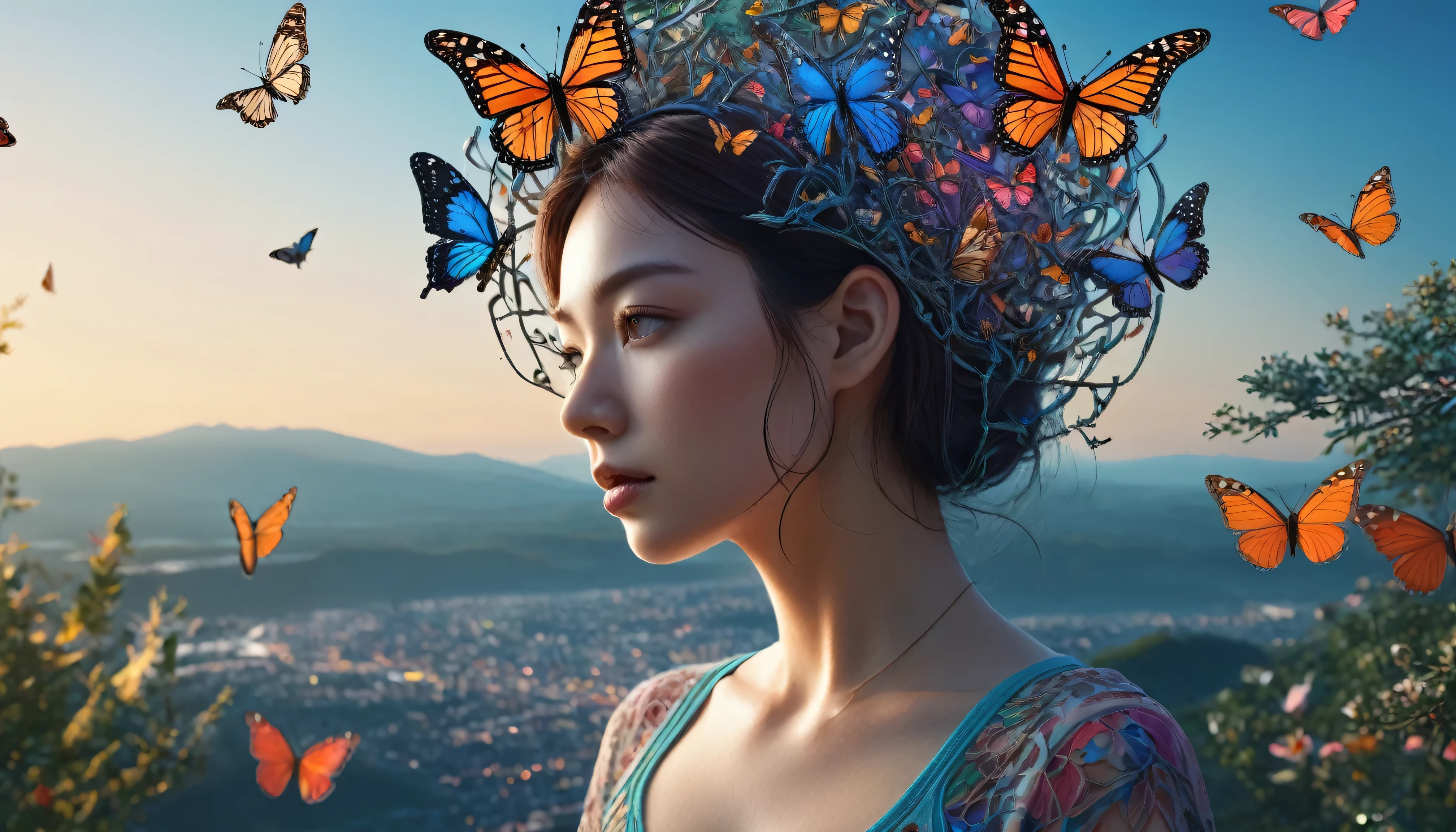 A close up of a woman with a butterfly headdress on - SeaArt AI