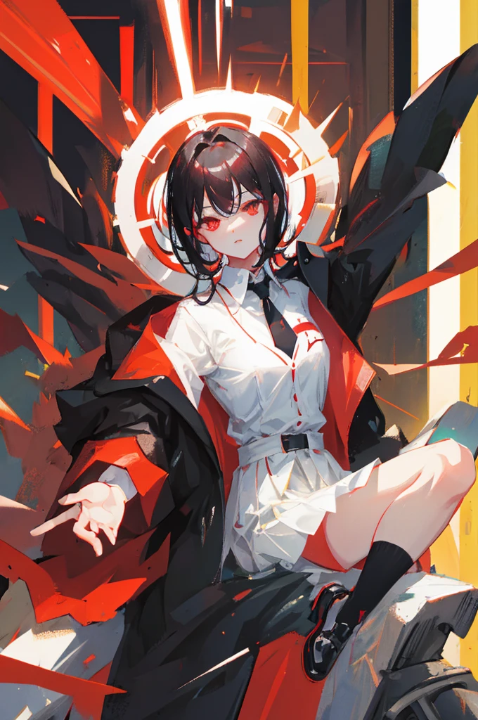 black hair, red eyes, girl, Namjang, butler