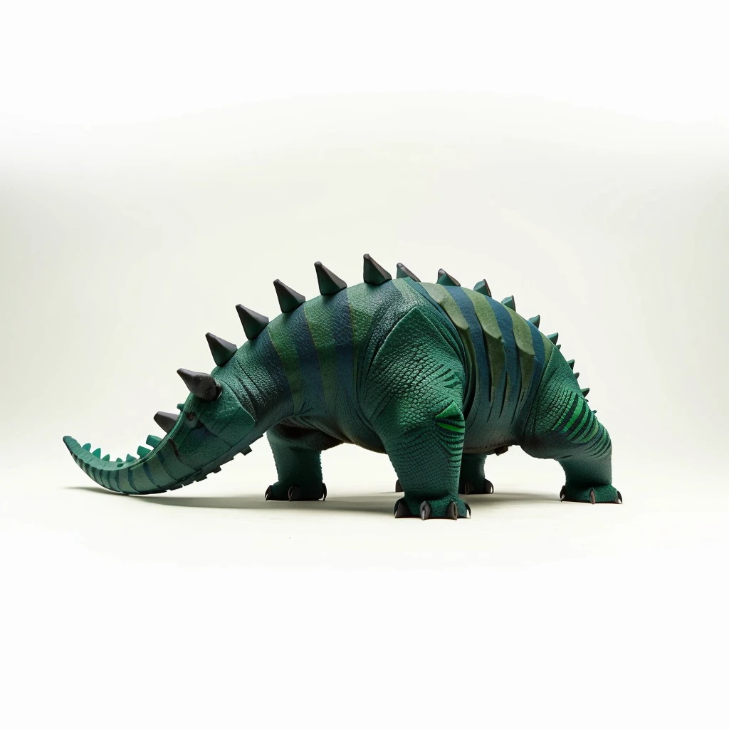 Big Animaly, has green stripes on his skin, blue eyes, panda mixed with stegosaurus, Grassroots, no background