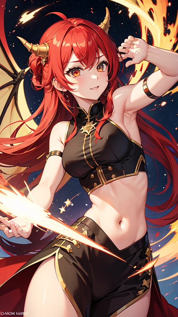 with a dragon appearance and red hair, and star details