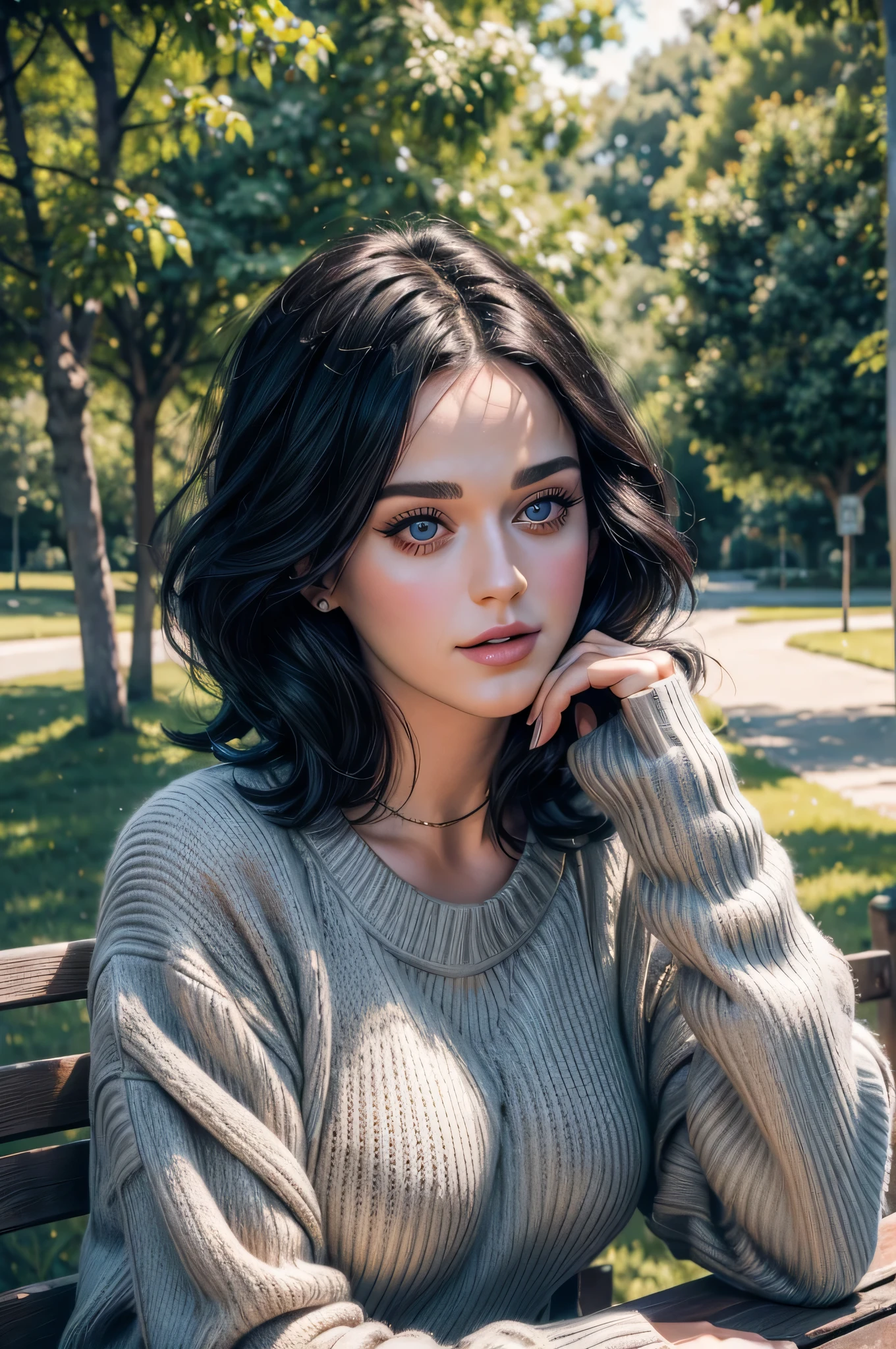 katy perry wearing sweater, portrait, beautiful face, pretty eyes, outside, portrait, park, trees, teeth, eyes open, ward winning photo, best quality, upper body, JenniferConnelly, nikon d850 film stock photograph 4 kodak 400 camera f1.6 lens rich colors hyper realistic lifelike texture natural lighting trending on artstation cinestill 800, (100mm lens)