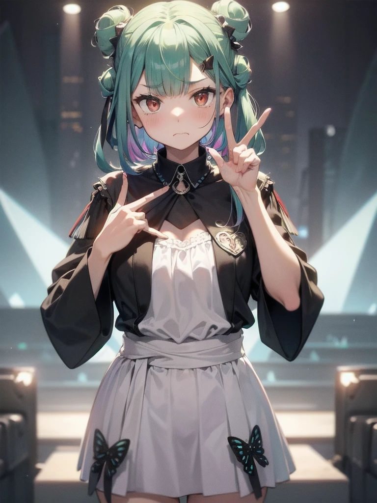 Rushia、Double Peace、solo、Displeased face、
