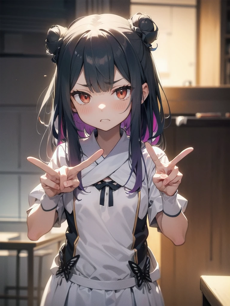 Rushia、Double Peace、solo、Displeased face、