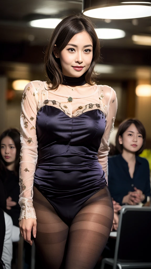 Urzan-6500-v1.1, (RAW Photos:1.2), (Realistic), (See-through:1.3), (Genuine:1.4), Full Body Shot:1.5、50-year-old woman、Elegant Dresses、Elegant smile、(Ultra-realistic pantyhose:1.3), Large file size, High resolution, Very detailed, Highest quality, [masterpiece:1.6], An illustration, Very detailed, Ticker, Fine details, Highest quality, 8k wallpaper, Cinema Lighting, Cute droopy eyes、Beautiful big eyeball)), Highest quality, 1 Girl, eye shadow, Realistic skin texture、Shiny skin、Exposed thighs!!! , compensate、Professional makeup
