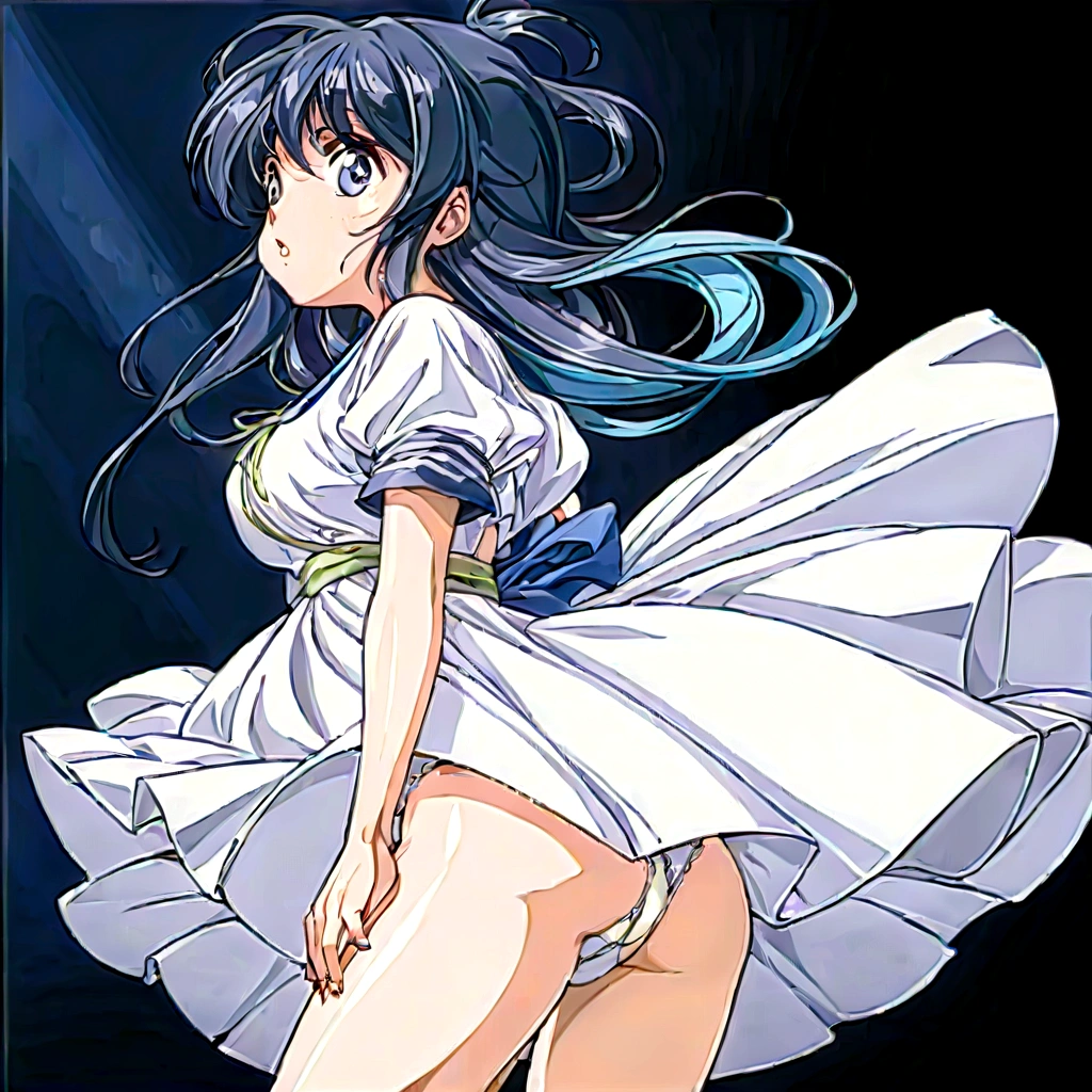 音無響子
Low - Angle、
Low - Angle、Long skirt、Hold down your skirt that is being blown up by the strong wind、Anime white panties in a strong wind、Crotch is visible
ローレグのパンツ、Color: White、
Crotch is visible、
、Lined、White lace lining、