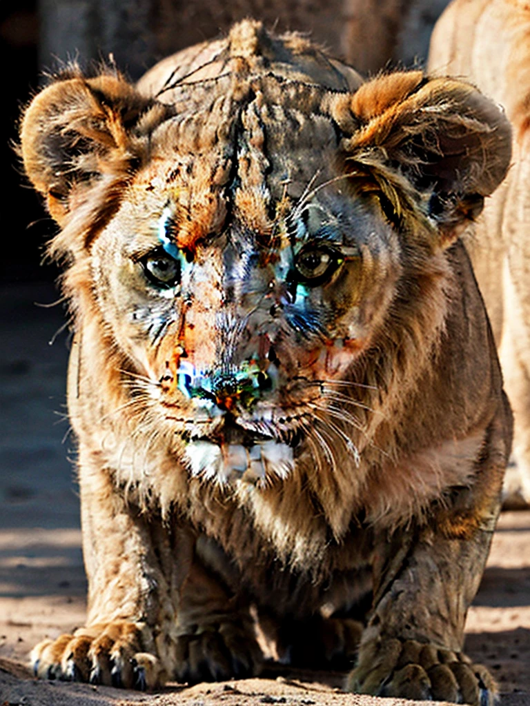 closeup portrait photo of baby lion, 8k uhd, high quality, dramatic, cinematic