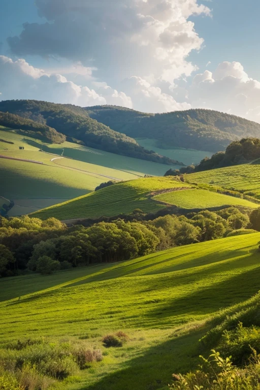 a lush yerba mate plantation, green leafy plants, rolling hills, overcast sky, natural lighting, photorealistic, cinematic composition, serene atmosphere, detailed foliage, depth of field, warm tones, soft shadows, dramatic lighting, beautiful landscape, peaceful rural scene, (best quality,8k,highres,masterpiece:1.2),ultra-detailed,(realistic,photorealistic,photo-realistic:1.37),landscape,warm tones,natural lighting