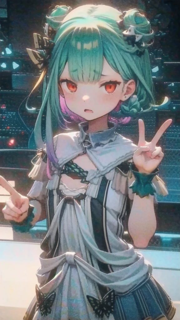 iruha rushia、Double Peace、solo、Displeased face、