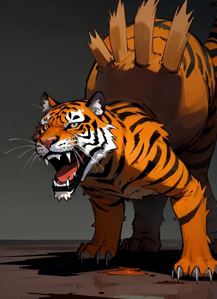 Big orange royal tiger, scarry, blood big claw, hunger, frozen blackground, stronger, animal, stand on to legs, big, old