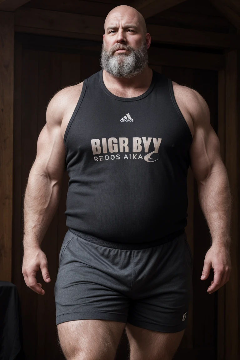8K resolution very realistic An award-winning original photo,8K Very Realistic Accurate Bearded Big Bald Middle Aged Manly Chubby Fat Muscular Beefy Burly big belly hairy daddy bear man,( wearing an accurate shorts ),( wearing an accurate Black Singlet Cotton Vests Training Tank Top ),( 8K Very realistic Accurate shoulders), 8K very realistic accurate detailed shoulders, 8K Very Realistic Accurately detailed bearded big bald middle aged daddy bear big belly chubby muscular manly burly beefy hairy daddy bear man, 8K very realistic accurate beard, 8K very realistic accurate detailed beard, 8K very realistic accurate body hair, 8K very realistic accurate detailed body hair, 8K very realistic accurate mens clothing,8K very realistic accurate detailed mens clothing,( 8K Realistic Detailed face:1.3),8K very realistic accurate arms,8K very realistic accurate detailed arms, 8K very realistic accurate hands, 8K very realistic accurate detailed hands, 8K very realistic accurate elbows, 8K very realistic accurate fingers, 8K very realistic accurate detailed fingers, 8K very realistic accurate wrist, 8K very realistic accurate chest, 8K very realistic accurate burly belly, 8K very realistic accurate detailed burly belly, very realistic accurate detailed chest, 8K very realistic accurate pecs, 8K very realistic accurate pecs, 8K very realistic accurate thick neck, 8K very realistic accurate neck, 8K very realistic accurate detailed neck, 8K very realistic accurate detailed neck lines,8K very realistic accurate lips,8K very realistic accurate lips,8K very realistic accurate eyes,8K very realistic accurate detailed eyes, 8K very realistic accurate big burly body, 8K very realistic accurate detailed big burly body, volumetric lighting,( 8K Very High Best quality,8K A Very high resolution, 8K Very Photorealistic),8K very realistic accurate Intricate details,very accurate daddy bear photoshoot, 8k High hdr,8K Very Realistic upper body shot, 8k very realistic detailed upper body shot