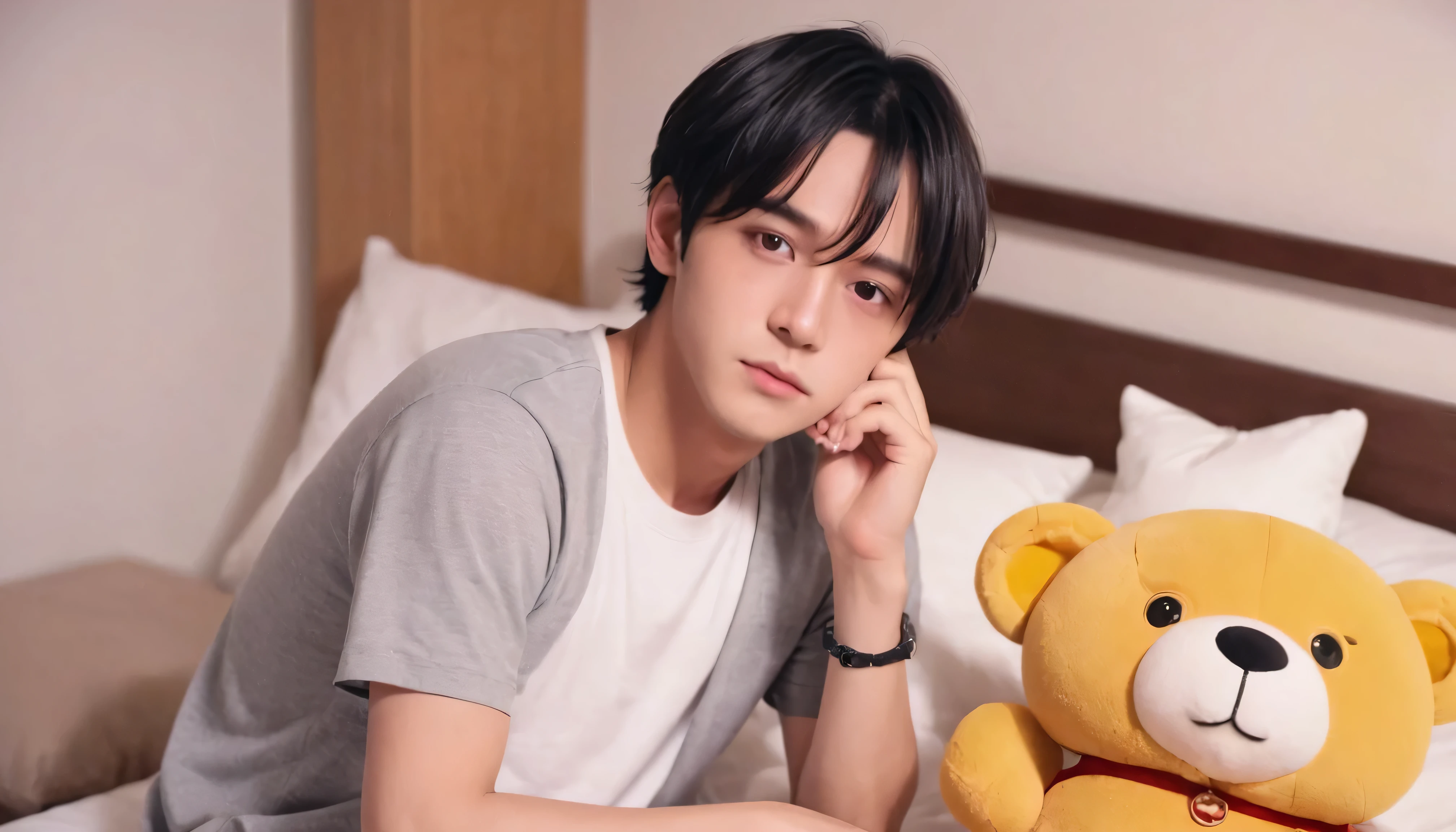 A man in his fifties sitting on his bed with a stuffed toy, Low quality video, Brady of the Drain Gang, 1. The thin face of a 7-year-old boy, Grainy image, Tommy 1 6 years old, Instagram Stories, Tawan Duchanee, Low quality video, Taehyung eating Gucci fries, Giga Chad is crying, Luan Cute Vtuber