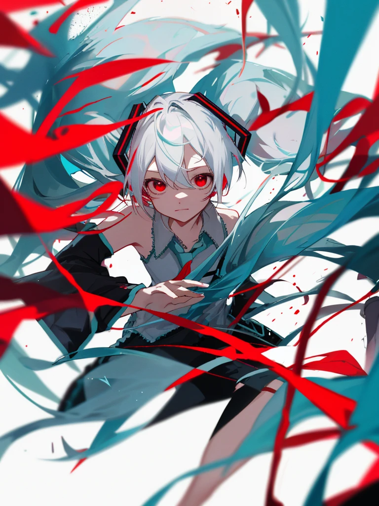 hatsune miku, red eyes, white hair