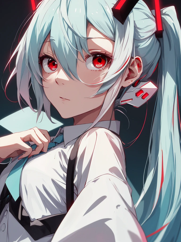 hatsune miku, red eyes, white hair