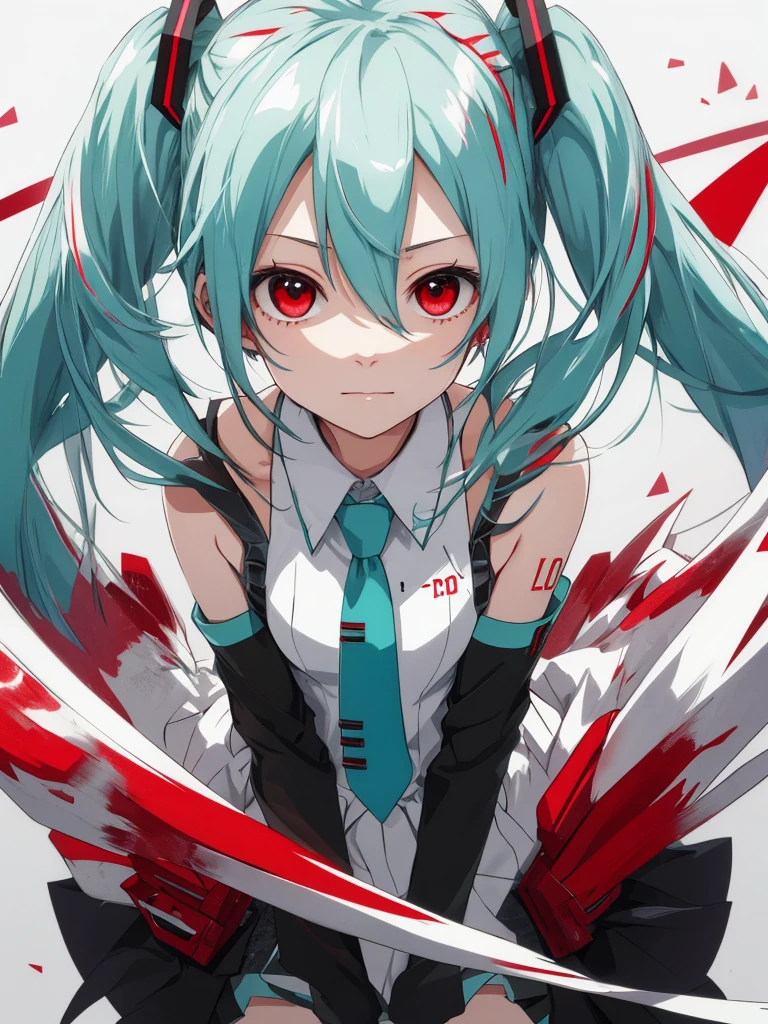 hatsune miku, red eyes, white hair