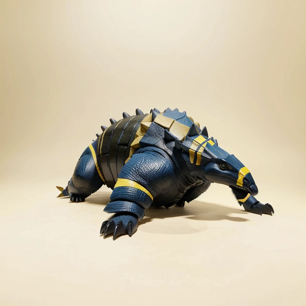 Big Animaly, has yellow stripes on his skin, blue eyes, bee mixed with stegosaurus, Grassroots, no background