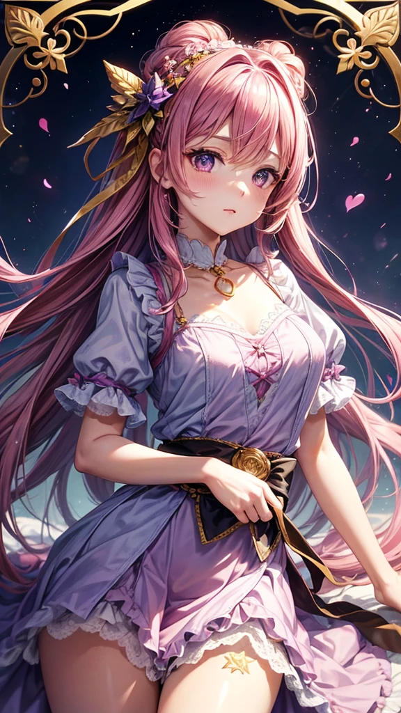 Ai was a beautiful and very thin girl, with eyes in gradient tones from purple to pink and a six-pointed star in each of her eyes. She is shown to have brownish-red hair on the cover of the first chapter, but is shown to have a more purplish-blue hair color on the cover of the volume. Her idol outfit was adorned with a pink aesthetic in varying degrees of lighter and darker tones. The design of the outfit has an overall frilly look. A black sash is located at her waist, and other miscellaneous accessories are present throughout the design: three blue stars on her chest, a heart-shaped necklace around her neck, and a bunny hairpin accented by two golden stars and a pink ribbon.