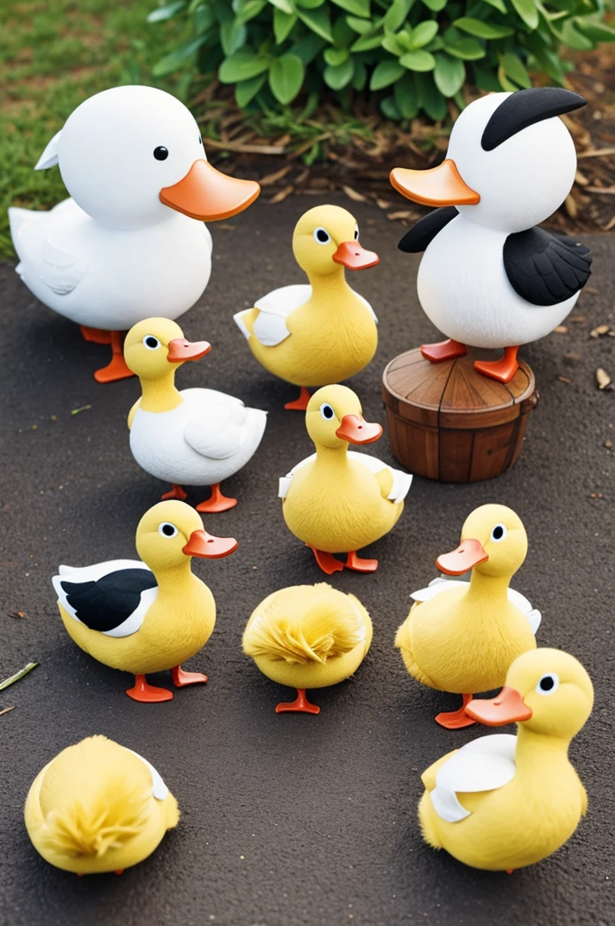 Create a cartoon duck with his friends playing about friendship
