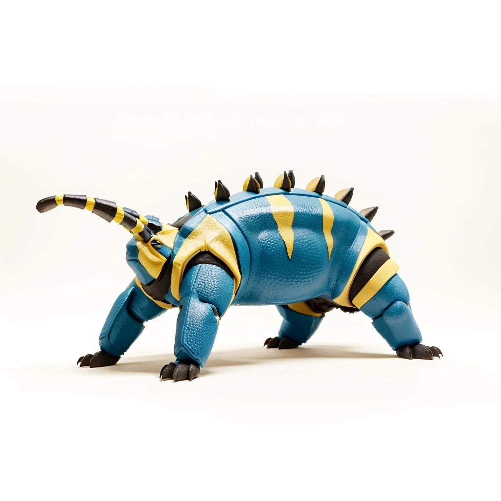 Big Animaly, has yellow stripes on his skin, blue eyes, bee mixed with stegosaurus, Grassroots, no background