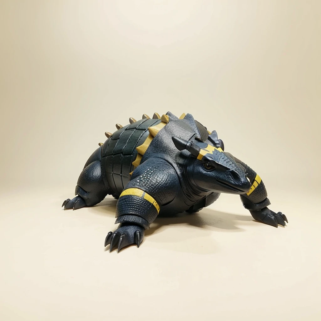 Big Animaly, has yellow stripes on his skin, blue eyes, bee mixed with stegosaurus, Grassroots, no background