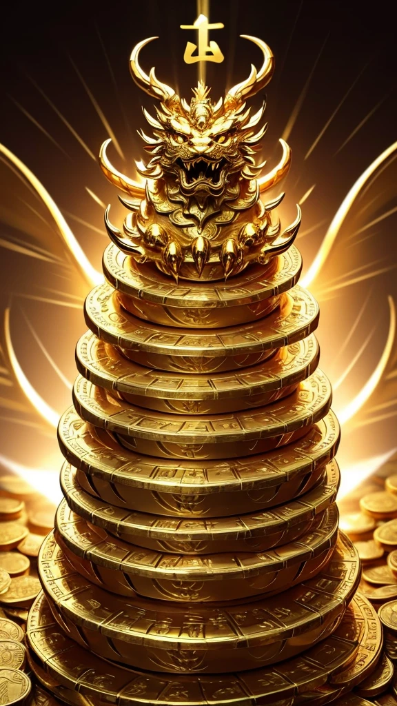 gold coins in mouth,Chinese dragon, five claws,Chinese dragon, five claws,Chinese dragon, five claws,on the pile of treasure,gold bars,gold coins,large amount of gold coins,whole body,light,divine,god,shining,light,divine,god,shining,shining,light,divine,god,shining