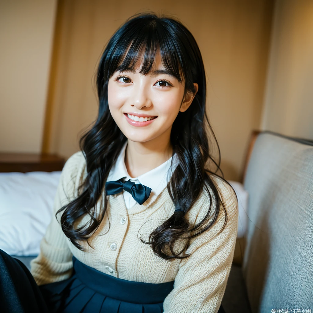 (masterpiece), (Highest quality), (Super detailed), (Disheveled Hair), (figure), (1 girl), (interview), (A quick background), Beautiful attention to detail, 繊細でBeautiful Face, floating, (High saturation), (Shine), Focus on the face, Black Hair, bangs, A big smile, floating Hair. girl, Girl in Love, , Highest quality, Very detailed,Beautiful Face, 4K, (masterpiece), (Highest quality), (Super detailed), (Disheveled Hair), (figure), (1 girl), (interview), (A quick background), Beautiful attention to detail, 繊細でBeautiful Face, floating, (High saturation), (Shine), Focus on the face, Black Hair, bangs, A big smile, floating Hair. girl, Dimly lit room、Shot from above、Highest quality、Black Hair、uniform、Japanese girl、sexy、mini skirt、Black Hairロング、Love Hotel、8K、Sleeping on the bed
