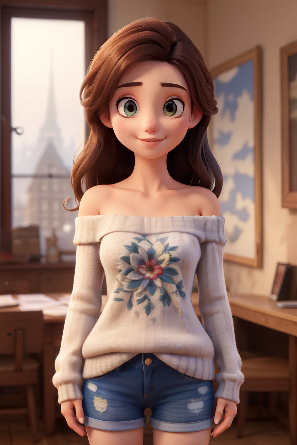 ((best quality)), ((masterpiece)), (detailed), 1girl, off-shoulder sweater,