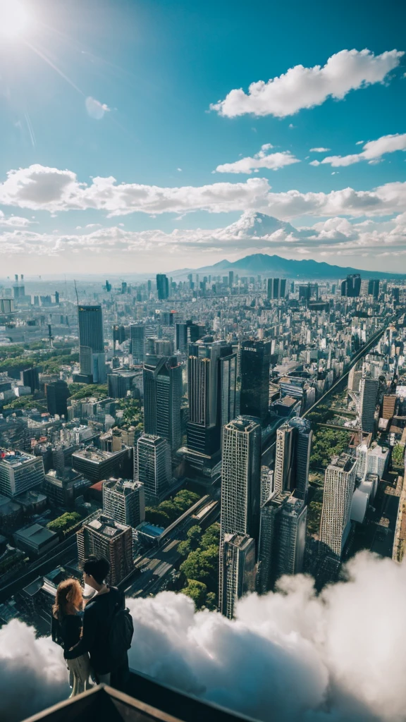 a view of a city with tall buildings and a green park, a picture by Naondo Nakamura, unsplash, sōsaku hanga, tokyo japan, there are two people climbing up a mountain with a view of the clouds, a detailed matte painting inspired by Michael Komarck, unsplash, romanticism, chamonix, photo epic of the year, max rive, breath taking, epic stunning atmosphere, national geographic footage, rise above clouds, stunning skied, above the clouds, gopro footage tokyo city, tokyo city in the background, tokio, tokyo, japanese city, tokyo prefecture, new tokyo, aerial view of a city, tokyo in the background, bird's eye view of a city