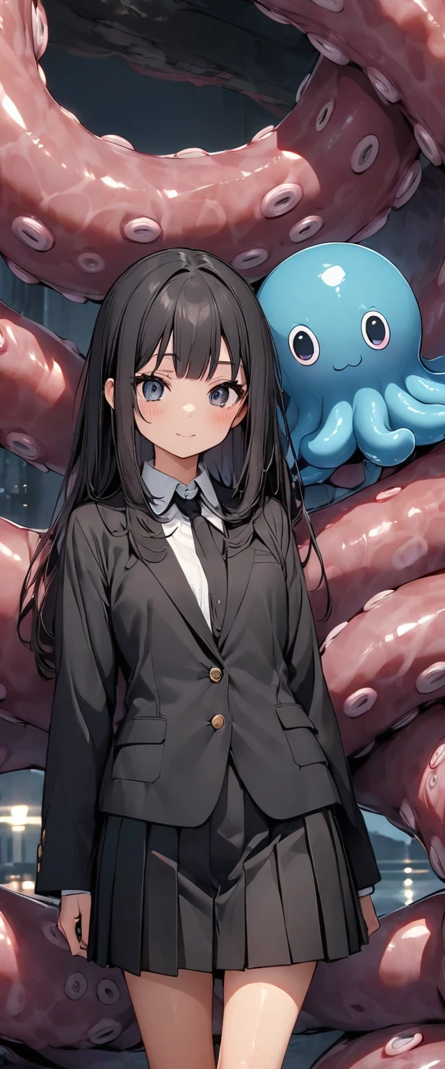 Long Black Hair　Straight Hair　Center part　Center Parting　octopus　Tentacles　絡み合う女の子とoctopus