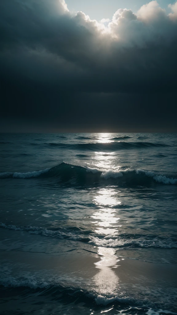 a dark and gloomy ocean,ultra realistic 8k