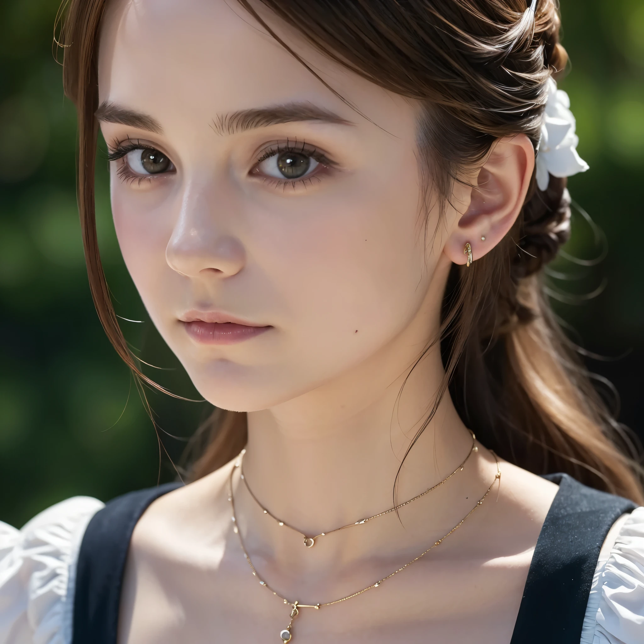 Close-up of a woman wearing a necklace and chalk, Emma Watsonの肖像画, Emma Watsonの肖像, clear Emma Watsonの肖像, Emma Watsonのポートレート写真, Highly detailed portrait, ドリアダ役のEmma Watson, with the Emma Watsonの顔, 8K Portrait Rendering, Cinematic realistic portraits, Emma Watsonの顔, High-quality portraits, Emma Watson(『Victorian Secrets』)