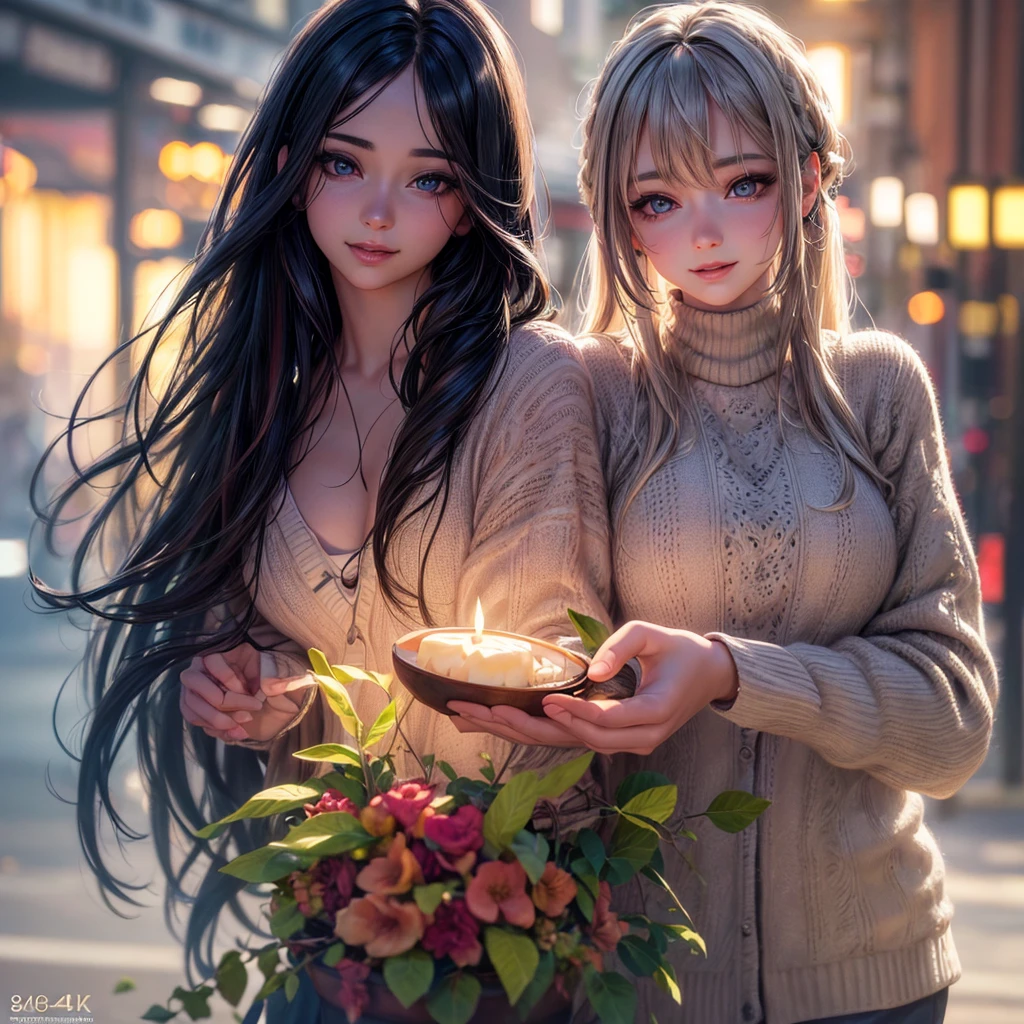 a cute smiling , beautiful detailed eyes, beautiful detailed lips, extremely detailed face and eyes, long eyelashes, beautiful long hair with multicolored streaks, perfect with cardigan, lovely young girl, sensual, erotic, full body shot, surreal, photo-realistic, (best quality,4k,8k,highres,masterpiece:1.2),ultra-detailed,(realistic,photorealistic,photo-realistic:1.37),HDR,UHD,studio lighting,ultra-fine painting,sharp focus,physically-based rendering,extreme detail description,professional,vivid colors,bokeh