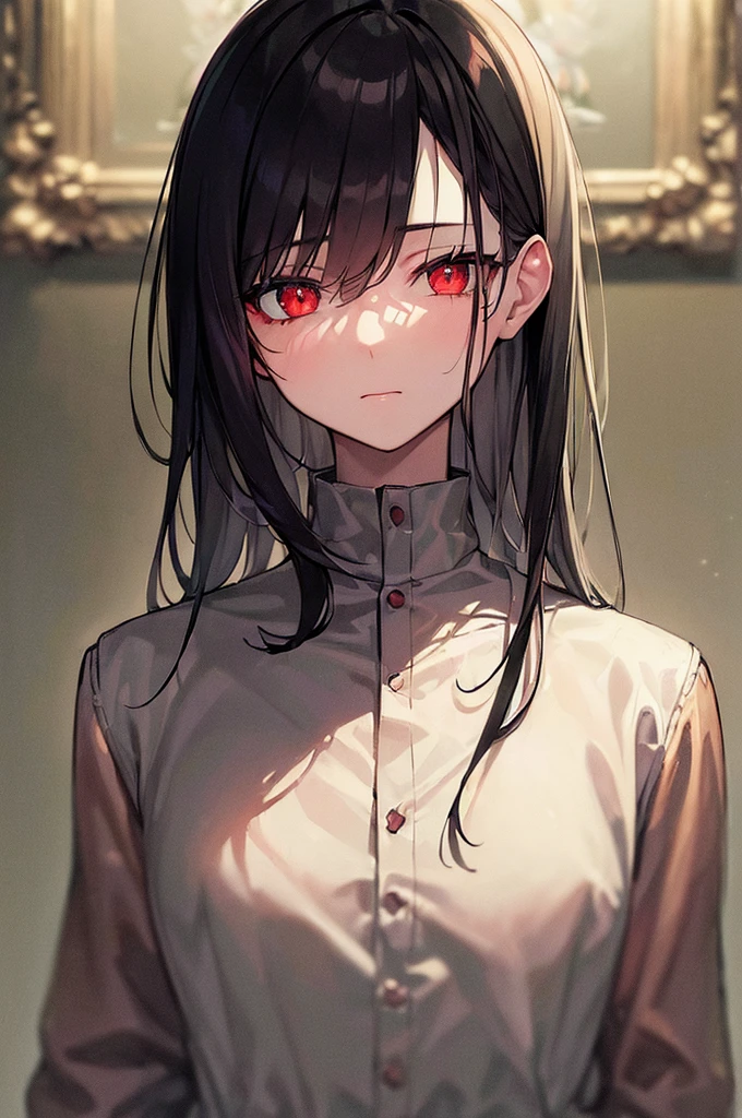 high res, (masterpiece:1.6), (((dark atmosphere))), dark lighting, (best quality:1.4), best illustration, best shadow, depth of field, detailed eyes, sharp pupils, best dark, beautiful, detailed face, 1boy, short, cute, black hair, red eyes