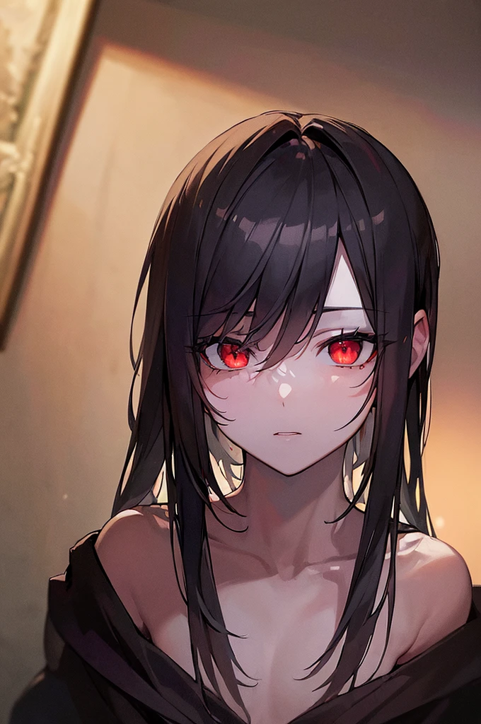high res, (masterpiece:1.6), (((dark atmosphere))), dark lighting, (best quality:1.4), best illustration, best shadow, depth of field, detailed eyes, sharp pupils, best dark, beautiful, detailed face, 1boy, short, cute, black hair, red eyes