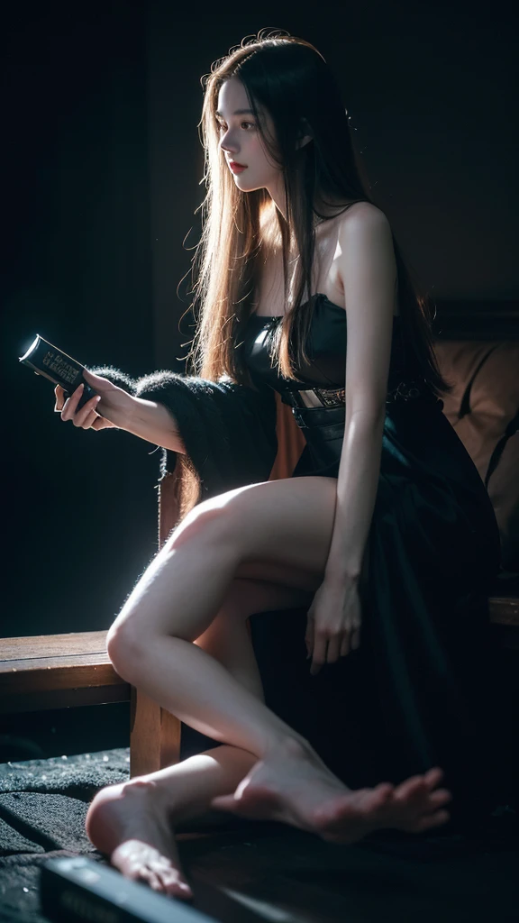((For the world，You may be alone，But for someone，You could be the whole world, paradox, Adrian Genius, Jenny Savile, Edward Hope, The Dark Arts of James Jean, Takato Yamamoto)),(RAW photos, best quality), ((Nostalgia,1980s Style)),(A girl with a literary atmosphere:1.2),(Practical, photo-Practical:1.3), Extremely refined, Astonishing, Fine details, masterpiece, Extremely detailed, high resolution,Best Illustration Award, The best shadow,complex,Depth of Field,1 Girl,(Long legs:1.4),Long hair,Messy hair,((((Low profile,Dark scenes,Dark)))),fat,(((Soft lighting:1.4))),(Pale skin:1.4),(Shy laugh),(angle),Clear focus, Volumetric Fog, 8K Ultra HD, Digital SLR Camera, high quality,( Film Grain:1.4), Fuji XT3,(Looking at the audience)
