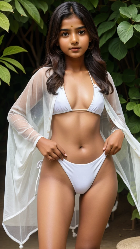 12 year old Indian girl wearing cotton swimsuit and cotton dupatta