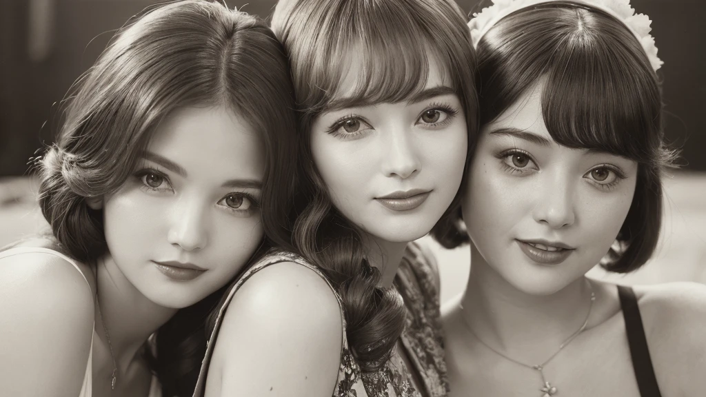 (1970s women:1.3), (1women:1.3), smile shyly, (highly detailed face), (extremely detailed beautiful face), (Early Showa hairstyle, retro hairstyle, 1940 fashionable clothing, oldies fashion:1.3), (Best Quality:1.4), (Ultra-detailed), extremely detailed CG unified 8k wallpaper, Realistic portrait, Beautiful detailed, High-definition raw color photos, professional photography, (fine face:1.2), focus on women, (oldies, oldies songs, Old photos, retro photos, sepia photos, valuable photos that give you a sense of the times), A scene from a retro movie from the 1970s,