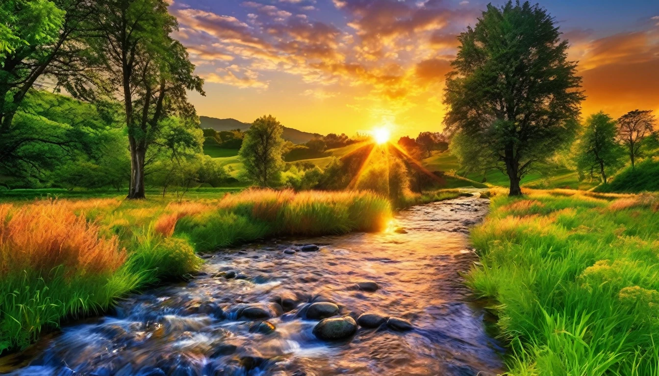 beautiful sunset scene with stream and trees, nature wallpaper, Natural scenery, beautiful wallpaper, beautiful backgrounds, peaceful landscape, Stunning nature in the background, Very beautiful landscapes, HD wallpaper, awesome wallpaper, a Beautiful landscape, Natural Landscape, Beautiful landscape, beautifully lit landscape, beautiful serene landscape, wallpaper with landscapes, Landscape wallpaper, majestic Natural scenery, Really beautiful nature