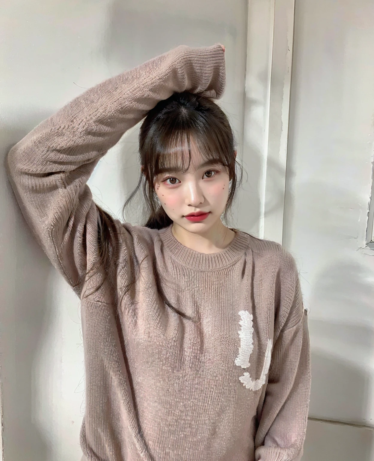 8k uhd,RAW photo,Japan beautiful girl,(Real person:1.3),(High resolution:1.4),(Details:1.5),(Real:1.7), RAW photo,Portrait photo,Real person,RAW photo,Ultra high resolution,Photorealistic,((Best quality)),(High Detail skin,Skin Details),((Visible pores, shiny skin)),incredibly_absurdresBeautiful girl, with fine details, colorization, very delicate and beautiful, highly detailed 8K wallpaper, 8k high quality, film grain, DSLR, beautiful details, (look at the viewer), professional photo lighting, highly detailed eyes and face, Beautiful detail eyes, analog style, pay close attention to detail, blush, cute and playful, adorable, thin bangs, (Mole: 1.18), close-up portrait of a person wearing a sweater and necklace, brown sweater, blackpink Jenny, Japan woman fashion model, young cute girl, Sakimi-chan, Meru, young and cute Japan woman, wearing a casual sweater, 2 0 2 0 fashion,